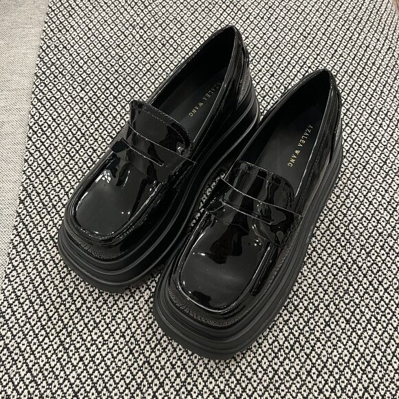 AZALEA WANG Aleo Platform Penny Loafer in Black Patent NEW - Picture 5 of 10